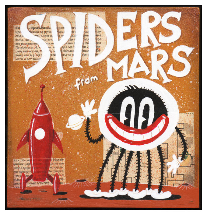 Paolo Deandrea, SPIDERS FROM MARS IV, 2018, acrylic paint on wood, 20 x 20 cm
